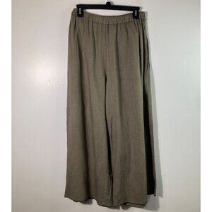 Womens Cynthia Ashby Wide Leg Linen Pants Pull On Green M Linen NWOT